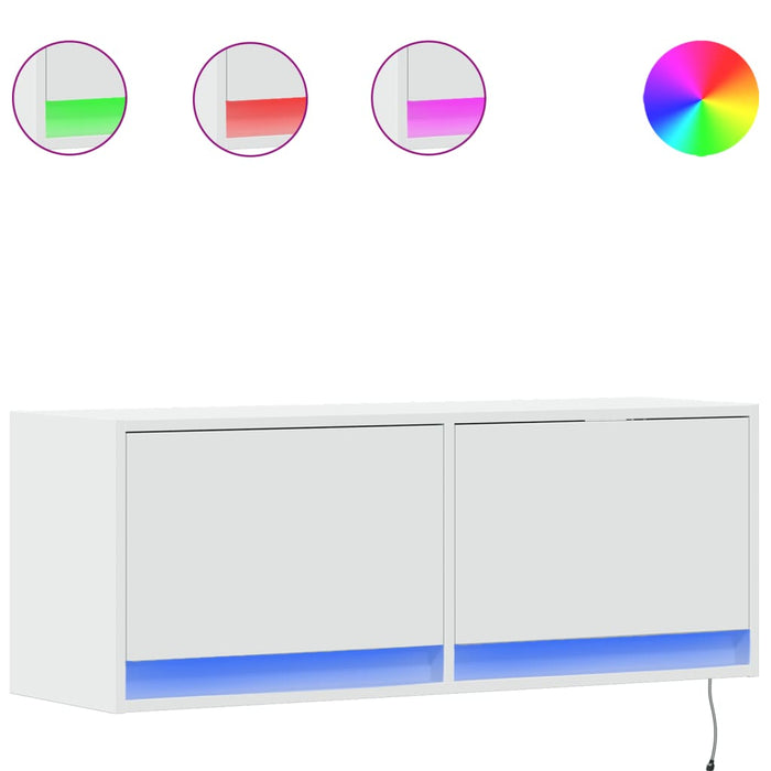 Шкаф за ТВ с LED осветление Бяло 100x31x35 см