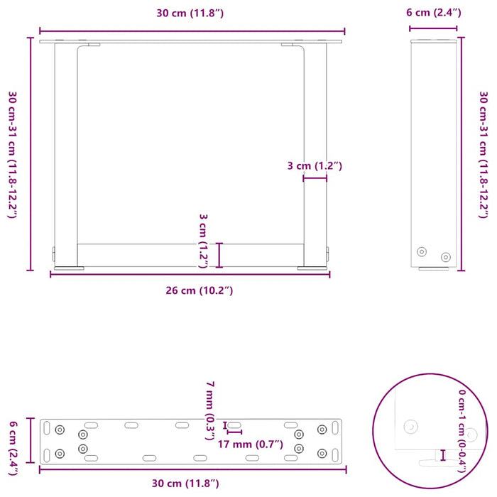 Picioare măsuță de cafea în formă de U 2 buc Alb 30x(30-31) cm Oțel