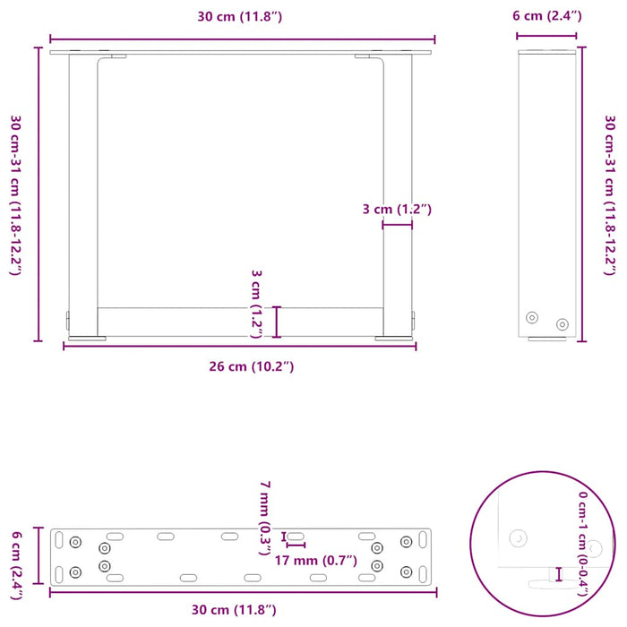 Picioare masuta de cafea in forma de U 2 buc Antracit 30x(30-31) cm Otel