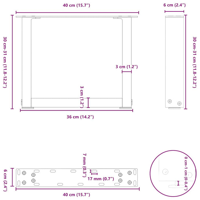 Picioare masuta de cafea in forma de U 2 buc Antracit 40x(30-31) cm Otel