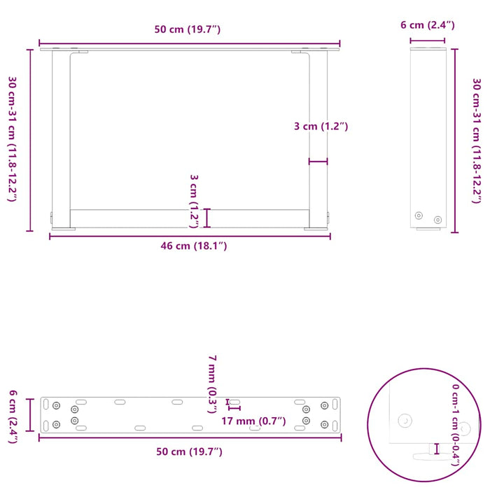 Coffee Table Legs U-Shaped 2 pcs White 50x(30-31) cm Steel