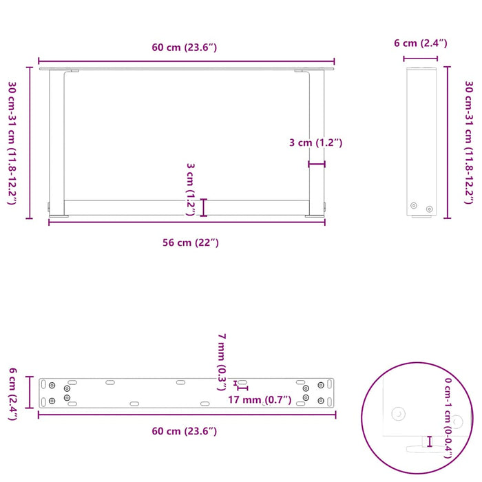 Coffee Table Legs U-Shaped 2 pcs Black 60x(30-31) cm Steel