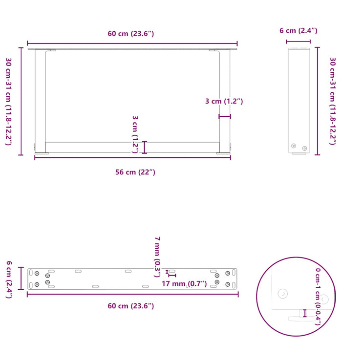 Picioare masuta de cafea in forma de U 2 buc Antracit 60x(30-31) cm Otel