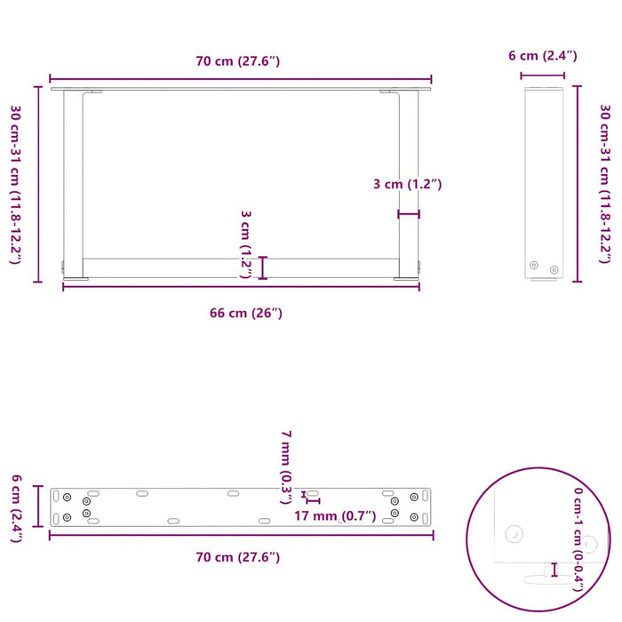 Picioare măsuță de cafea în formă de U 2 buc Negru 70x(30-31) cm Oțel