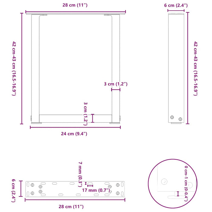 Coffee Table Legs U-Shaped 2 pcs Anthracite 28x(42-43) cm Steel