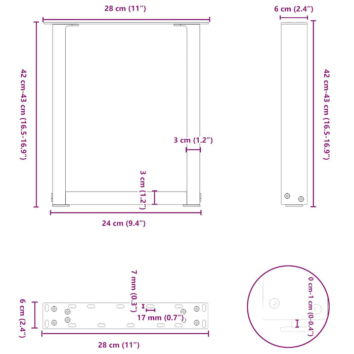 Coffee Table Legs U-Shaped 2 pcs Natural Steel 28x(42-43) cm Steel