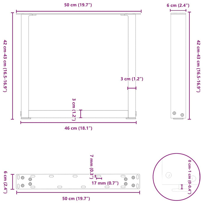 Picioare măsuță de cafea în formă de U 2 buc Negru 50x(42-43) cm Oțel