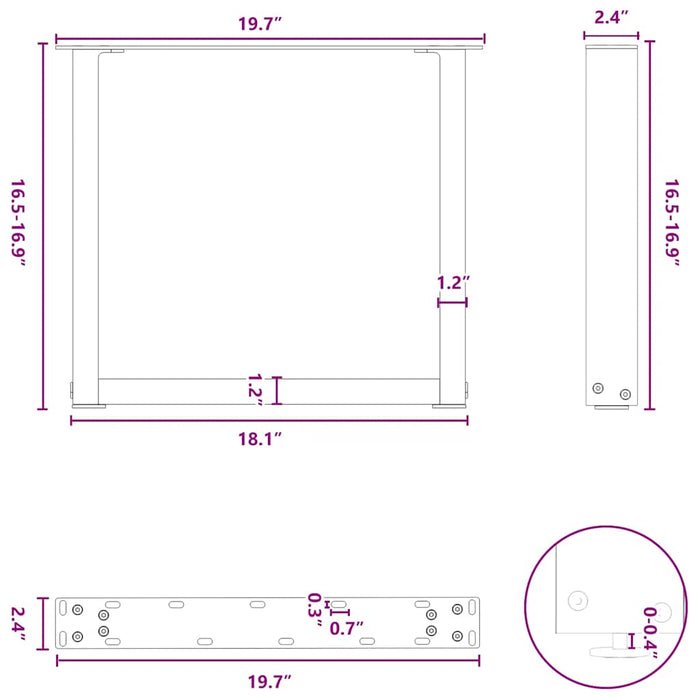 Picioare masuta de cafea in forma de U 2 buc Antracit 50x(42-43) cm Otel