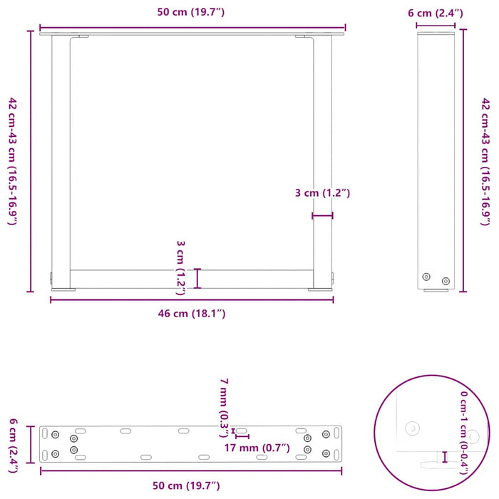 Picioare masuta de cafea in forma de U 2 buc Antracit 50x(42-43) cm Otel