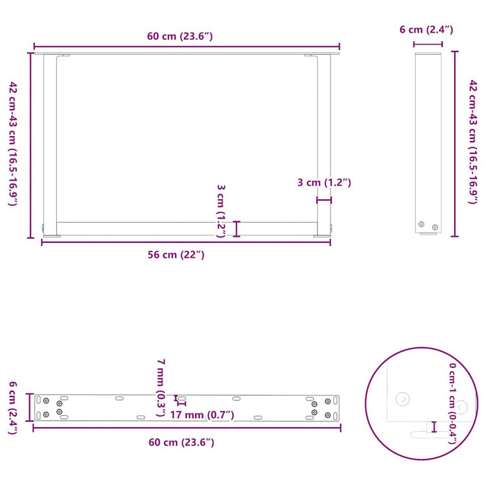 Coffee Table Legs U-Shaped 2 pcs Anthracite 60x(42-43) cm Steel