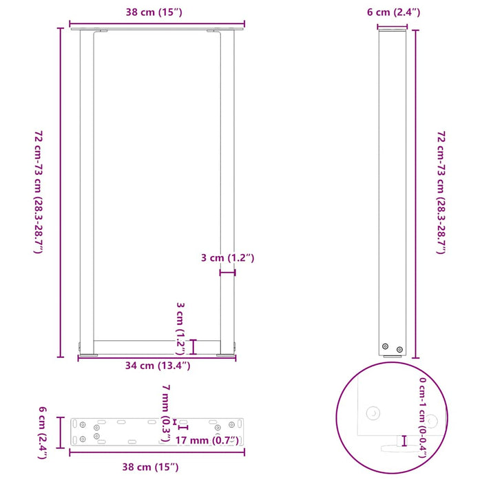 Coffee Table Legs U-Shaped 2 pcs Natural Steel 38x(72-73) cm Steel