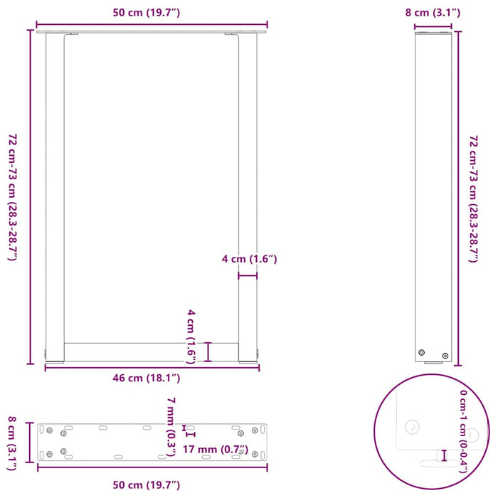 Picioare masuta de cafea in forma de U 2 buc Antracit 50x(72-73) cm Otel