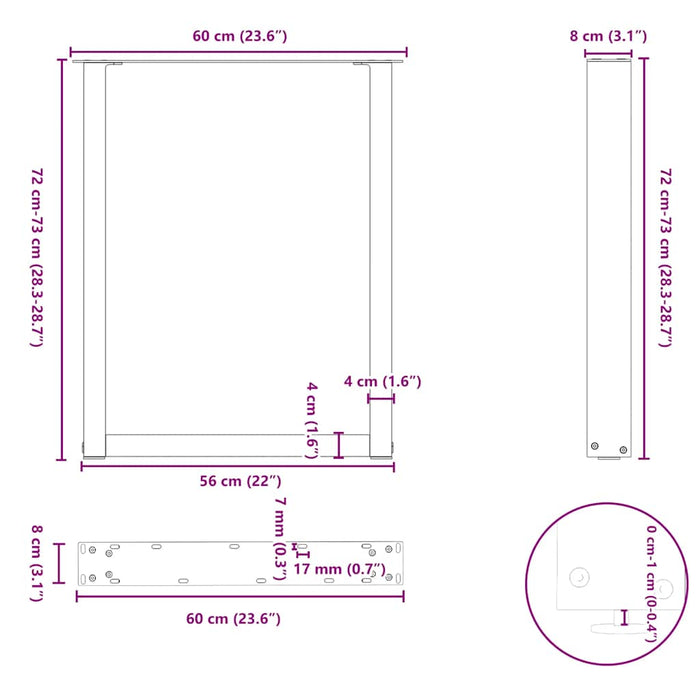 Coffee Table Legs U-Shaped 2 pcs Anthracite 60x(72-73) cm Steel