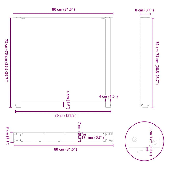 Coffee Table Legs U-Shaped 2 pcs White 80x(72-73) cm Steel