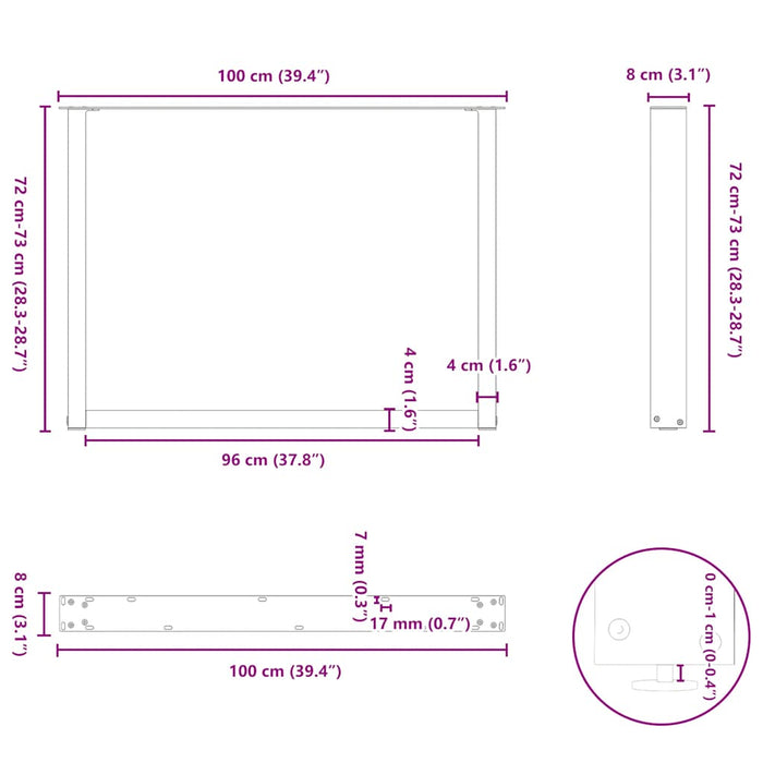 Coffee Table Legs U-Shaped 2 pcs Black 100x(72-73) cm Steel