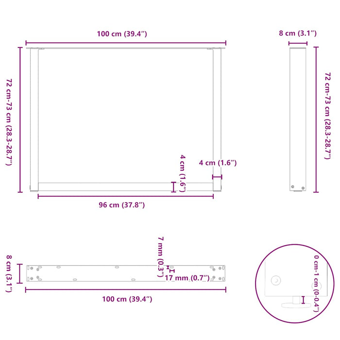 Coffee Table Legs U-Shaped 2 pcs Natural Steel 100x(72-73) cm Steel