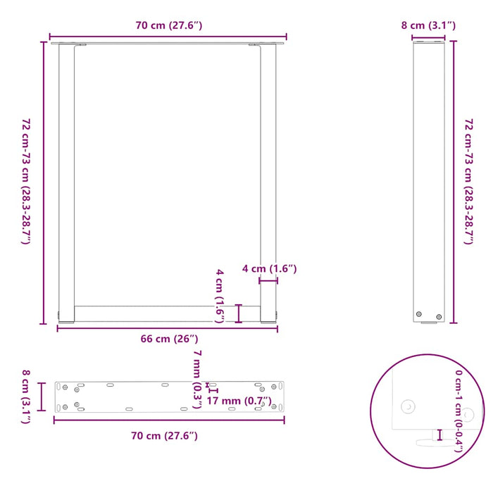 Coffee Table Legs U-Shaped 3 pcs Black 70x(72-73) cm Steel