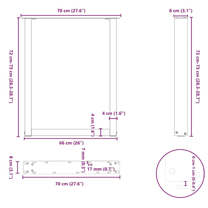 Picioare măsuță de cafea în formă de U 3 buc Oțel natural 70x(72-73) cm Oțel