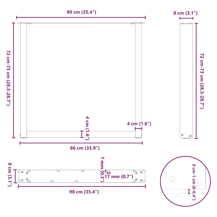 Picioare măsuță de cafea în formă de U 3 buc Negru 90x(72-73) cm Oțel