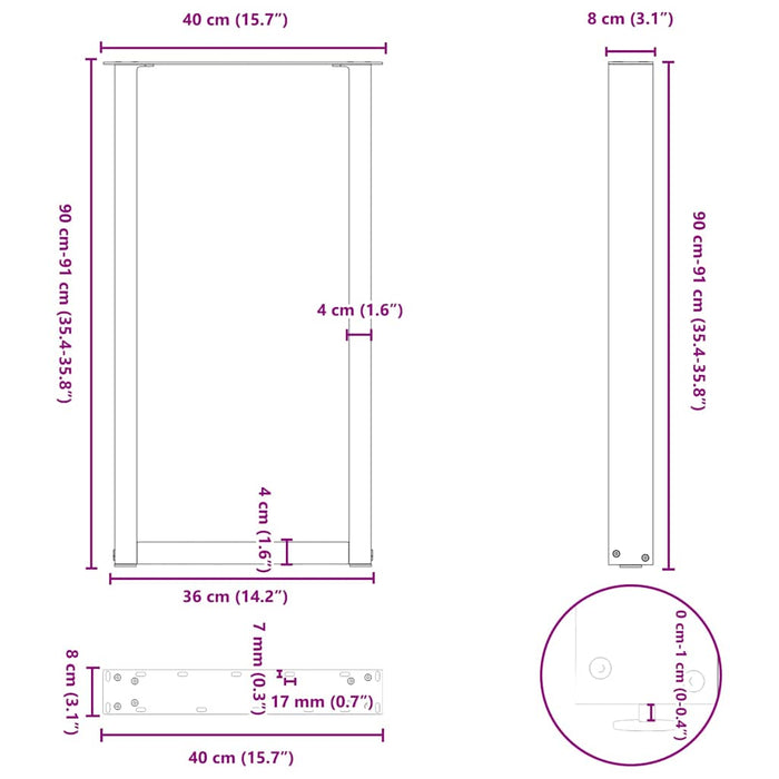 Coffee Table Legs U-Shaped 2 pcs Black 40x(90-91) cm Steel