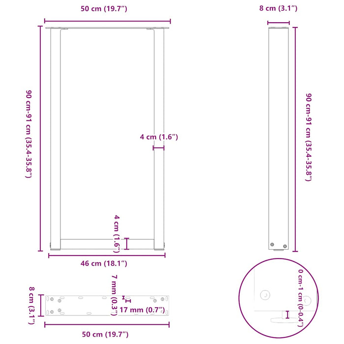 Coffee Table Legs U-Shaped 2 pcs Black 50x(90-91) cm Steel