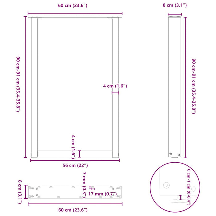 Coffee Table Legs U-Shaped 2 pcs Black 60x(90-91) cm Steel