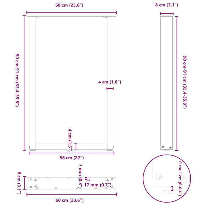 Coffee Table Legs U-Shaped 2 pcs Anthracite 60x(90-91) cm Steel