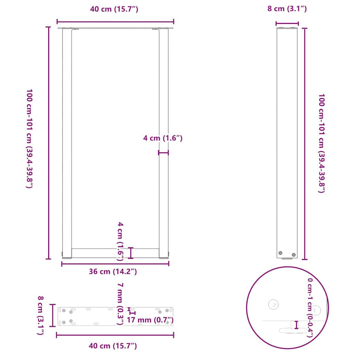 Picioare măsuță de cafea în formă de U 2 buc Negru 40x(100-101) cm Oțel