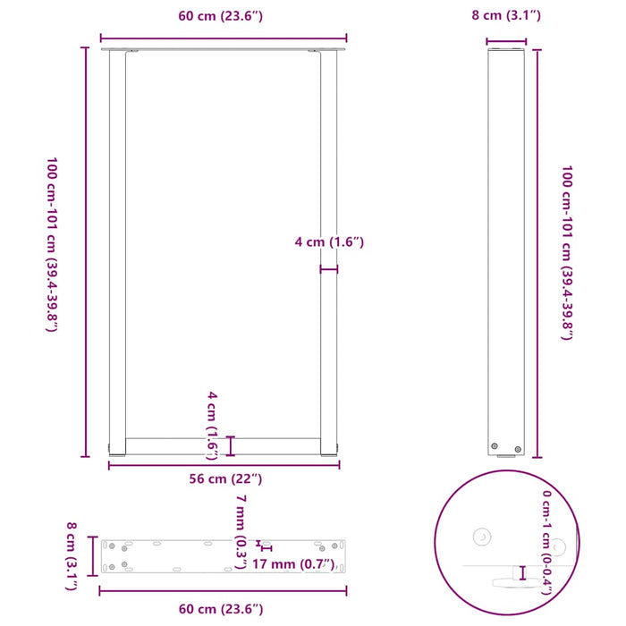 Coffee Table Legs U-Shaped 2 pcs Black 60x(100-101) cm Steel