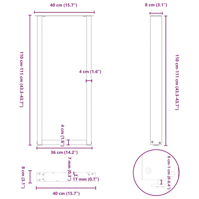 Coffee Table Legs U-Shaped 2 pcs Natural Steel 40x(110-111) cm Steel