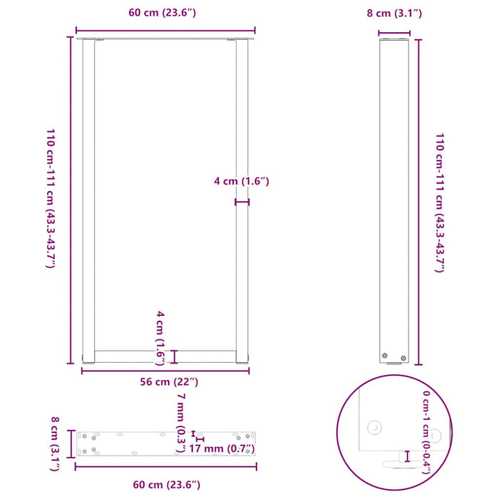 Picioare măsuță de cafea în formă de U 2 buc Negru 60x(110-111) cm Oțel