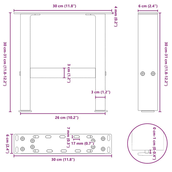 Coffee Table Legs Black 2 pcs 30x(30-31) cm Steel