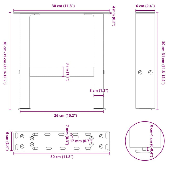 Coffee Table Legs White 2 pcs 30x(30-31) cm Steel