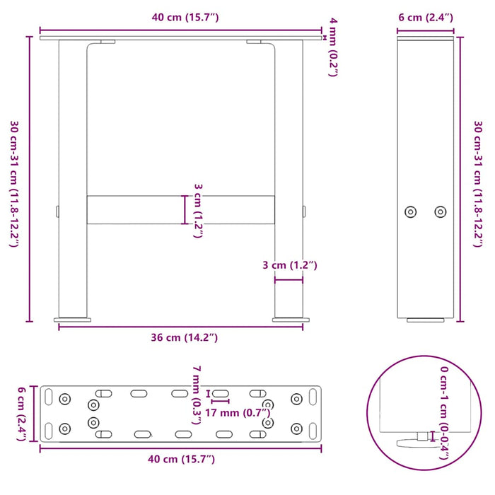 Coffee Table Legs Black 2 pcs 40x(30-31) cm Steel