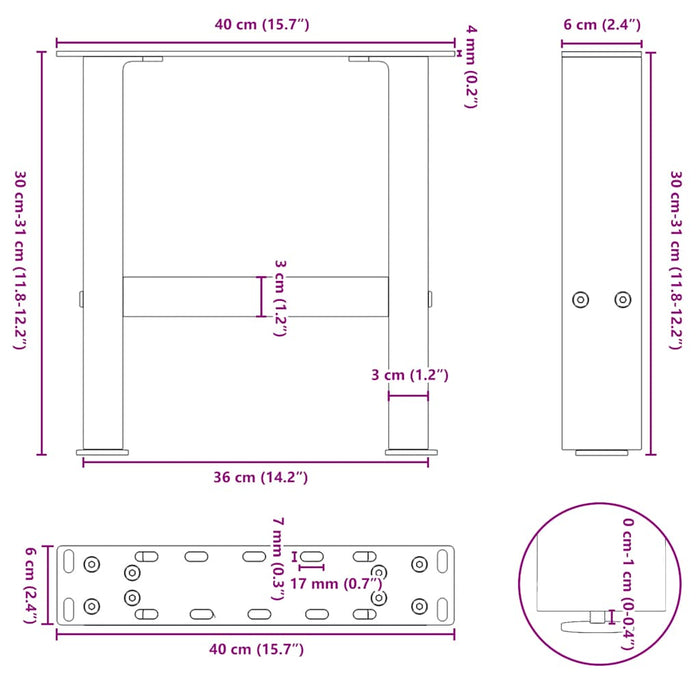 Coffee Table Legs White 2 pcs 40x(30-31) cm Steel