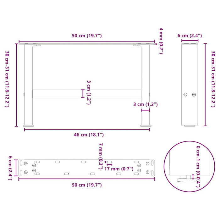 Coffee Table Legs Black 2 pcs 50x(30-31) cm Steel