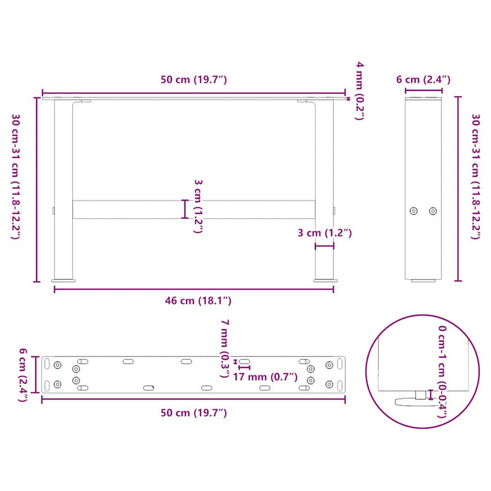 Picioare Masuta de cafea Alb 2 buc 50x(30-31) cm Otel