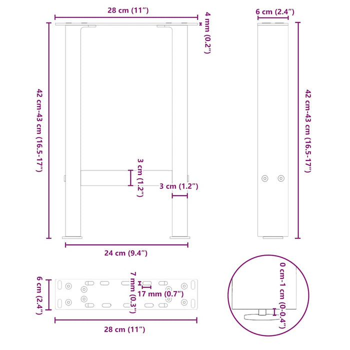 Coffee Table Legs Black 2 pcs 28x(42-43) cm Steel