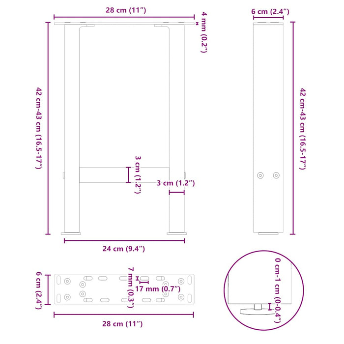 Coffee Table Legs White 2 pcs 28x(42-43) cm Steel