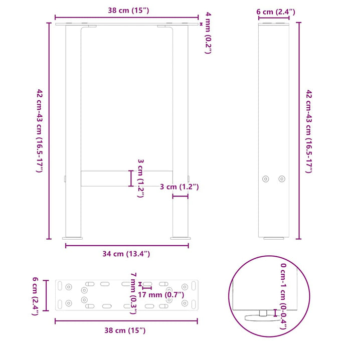 Coffee Table Legs Black 2 pcs 38x(42-43) cm Steel