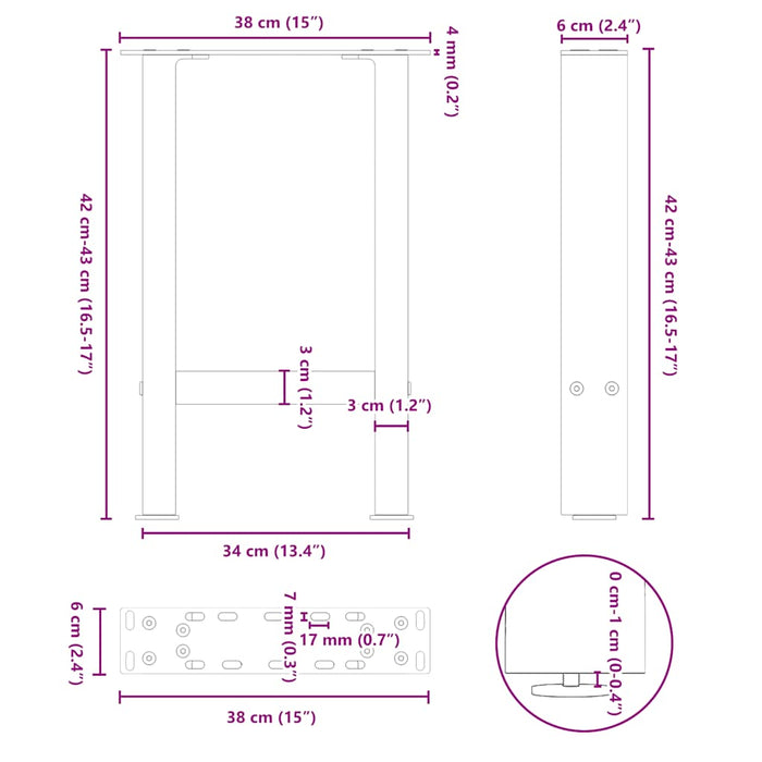 Coffee Table Legs Natural Steel 2 pcs 38x(42-43) cm Steel