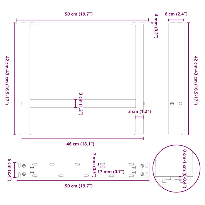 Coffee Table Legs White 2 pcs 50x(42-43) cm Steel