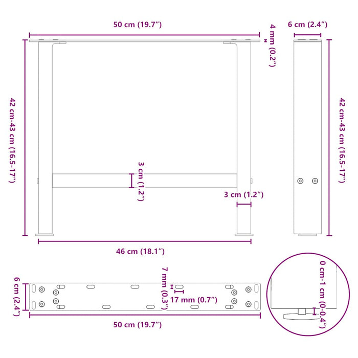 Picioare Masuta de cafea Otel Natural 2 buc 50x(42-43) cm Otel