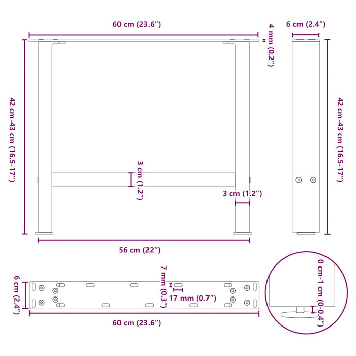 Coffee Table Legs White 2 pcs 60x(42-43) cm Steel