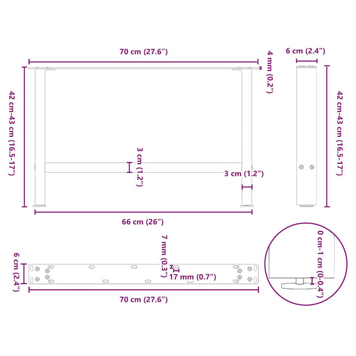 Coffee Table Legs Black 2 pcs 70x(42-43) cm Steel