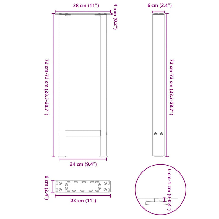 Coffee Table Legs Black 2 pcs 28x(72-73) cm Steel