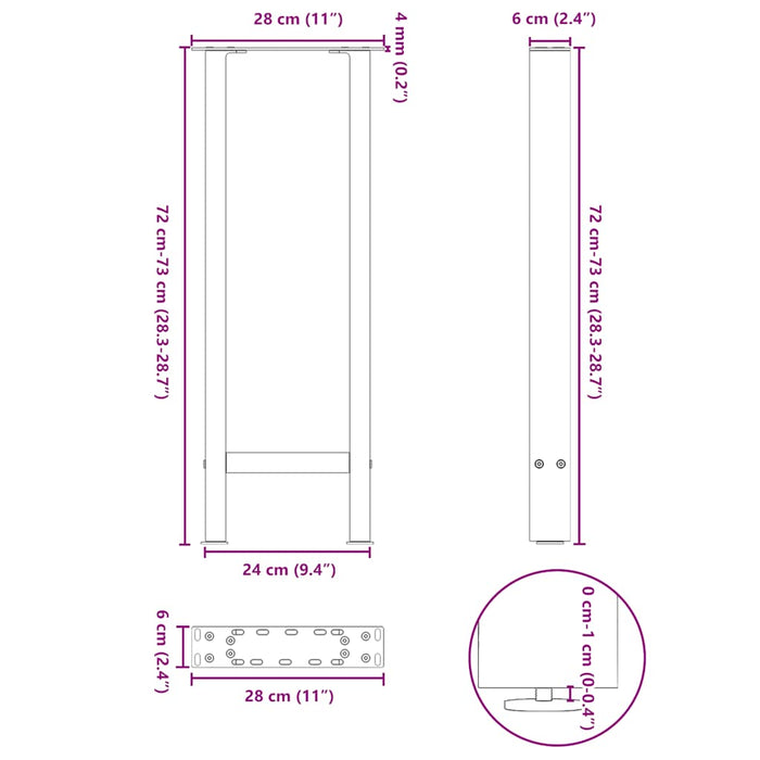 Coffee Table Legs White 2 pcs 28x(72-73) cm Steel