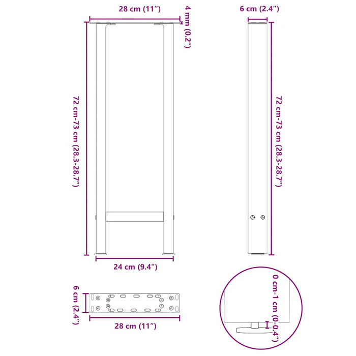 Coffee Table Legs Anthracite 2 pcs 28x(72-73) cm Steel