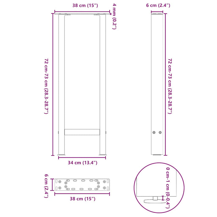 Coffee Table Legs Black 2 pcs 38x(72-73) cm Steel