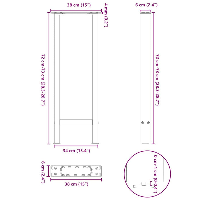 Coffee Table Legs White 2 pcs 38x(72-73) cm Steel